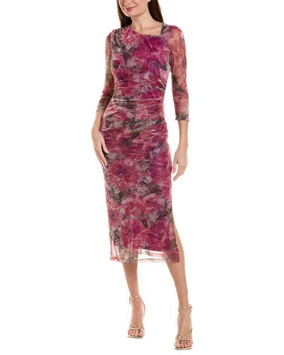Oleg Cassini Midi Dress In Fuschia Multi