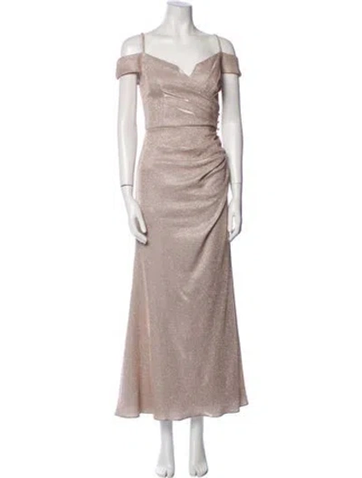 Pre-owned Oleg Cassini Off-the-shoulder Long Dress In Neutral