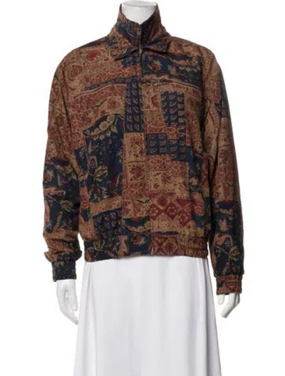 Pre-owned Oleg Cassini Patterned Bomber Jacket In Brown
