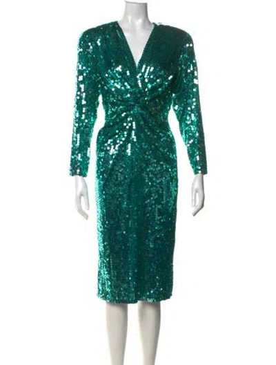 Pre-owned Oleg Cassini Patterned Knee-length Dress In Blue