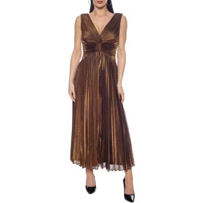 Oleg Cassini Pleated Chiffon Gown In Brown