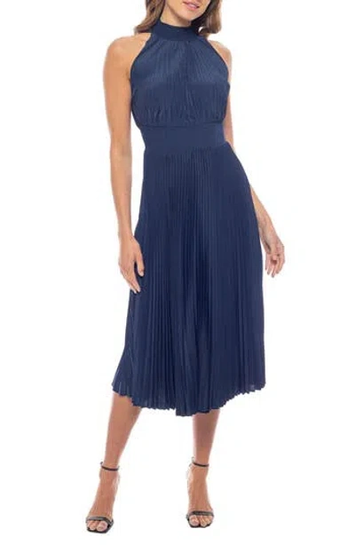 Oleg Cassini Pleated Midi Dress In Blue