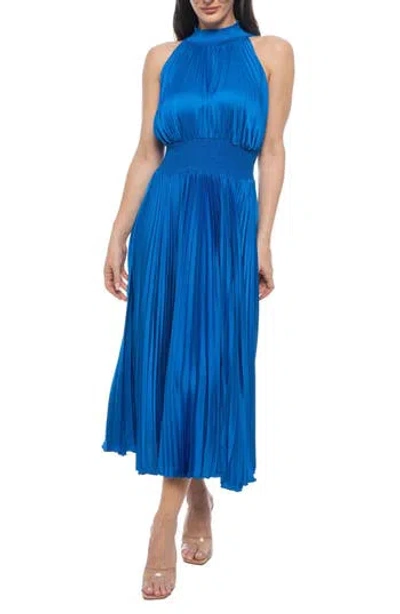Oleg Cassini Pleated Midi Dress In Blue