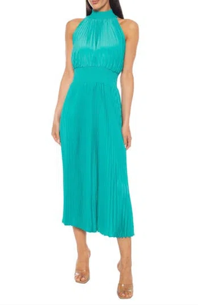 Oleg Cassini Pleated Midi Dress In Blue