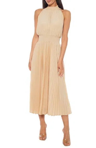 Oleg Cassini Pleated Midi Dress In Gold