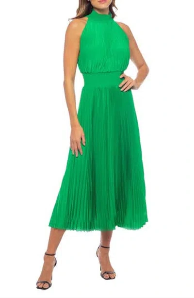 Oleg Cassini Pleated Midi Dress In Green