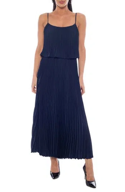 Oleg Cassini Pleated Popover Midi Dress In Blue
