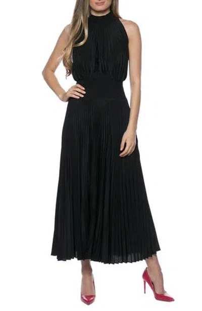 Oleg Cassini Pleated Sleeveless Midi Dress In Black