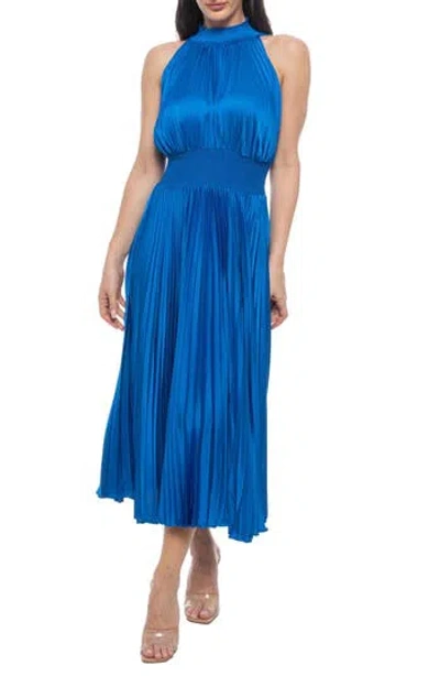 Oleg Cassini Pleated Sleeveless Midi Dress In Blue
