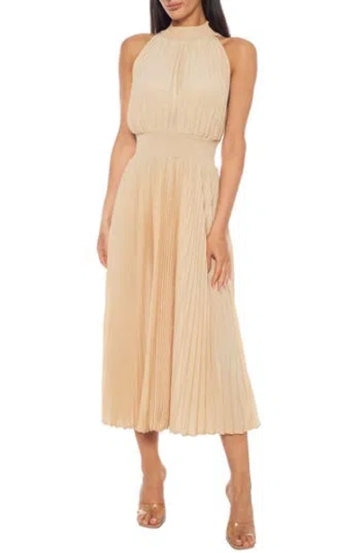 Oleg Cassini Pleated Sleeveless Midi Dress In Neutral