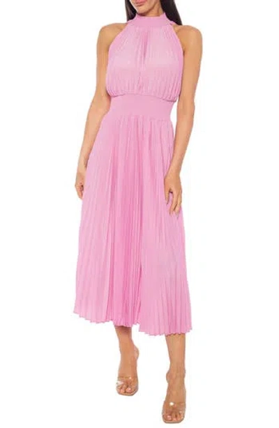 Oleg Cassini Pleated Sleeveless Midi Dress In Pink