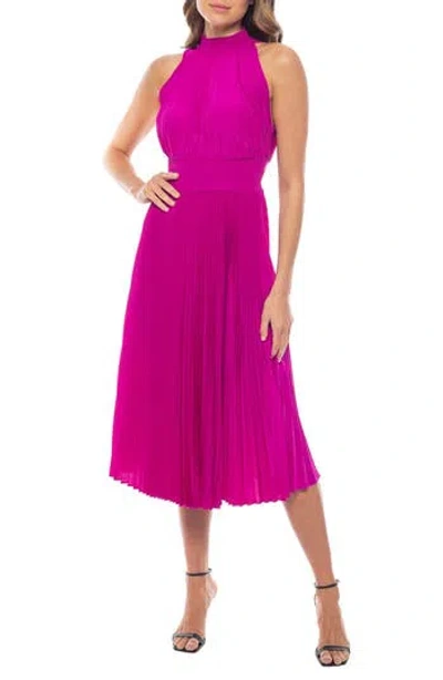Oleg Cassini Pleated Sleeveless Midi Dress In Pink