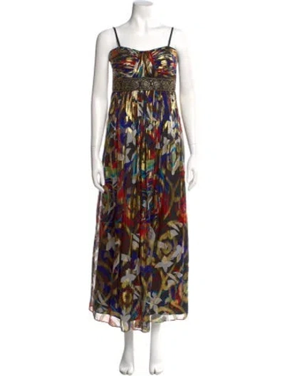Pre-owned Oleg Cassini Printed Long Dress In Multi
