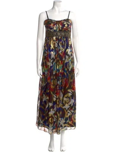 Pre-owned Oleg Cassini Printed Long Dress In Multicolor