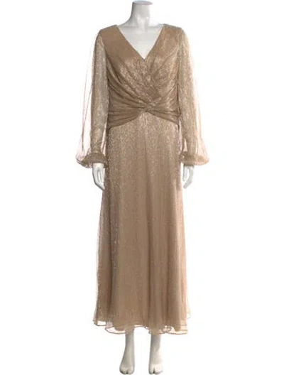 Pre-owned Oleg Cassini Printed Long Dress In Neutrals