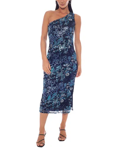 Oleg Cassini Printed Maxi Dress In Blue