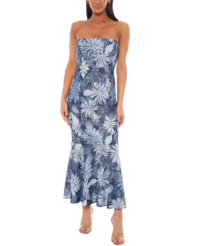 Oleg Cassini Printed Maxi Dress In Blue