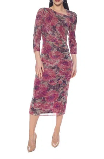 Oleg Cassini Printed Metallic Ruched Maxi Dress In Multi