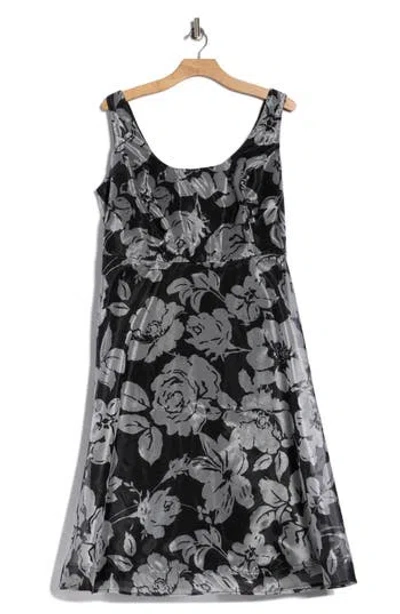 Oleg Cassini Printed Organza Party Dress In Black