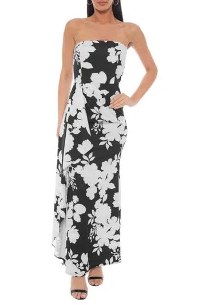 Oleg Cassini Printed Strapless Crepe Gown In Multi