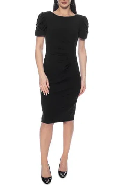 Oleg Cassini Puff Sleeve Scuba Crepe Midi Dress In Black