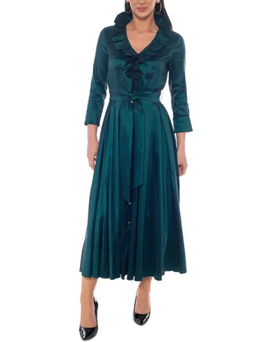 Oleg Cassini Ruffle Collar Shirt Dress In Green