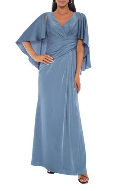 Oleg Cassini Satin Capelet Gown In Blue