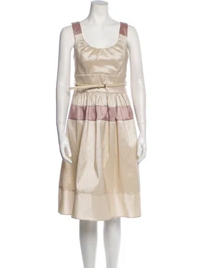 Pre-owned Oleg Cassini Scoop Neck Midi Length Dress In Neutral