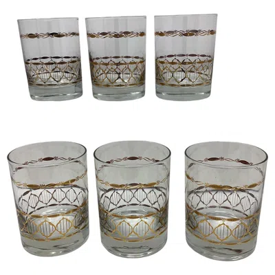 Pre-owned Oleg Cassini Set 6  Double Rocks Glasses In Gray