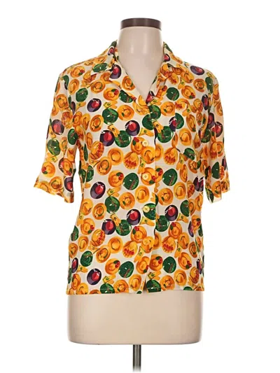 Pre-owned Oleg Cassini Short Sleeve Blouse In Orange