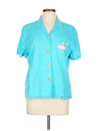 Pre-owned Oleg Cassini Short Sleeve Button Down Shirt In Blue