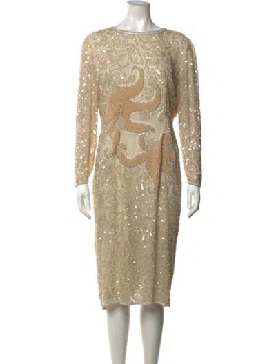 Pre-owned Oleg Cassini Silk Knee-length Dress In Neutrals