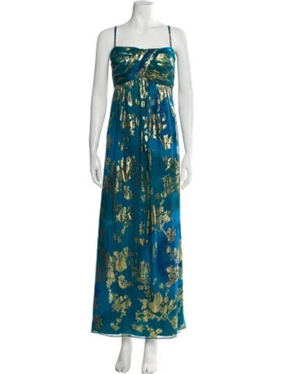 Pre-owned Oleg Cassini Silk Long Dress In Blue