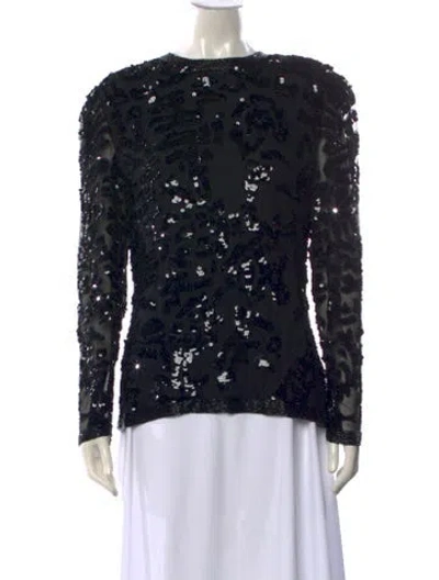 Pre-owned Oleg Cassini Silk Patterned Blouse In Black