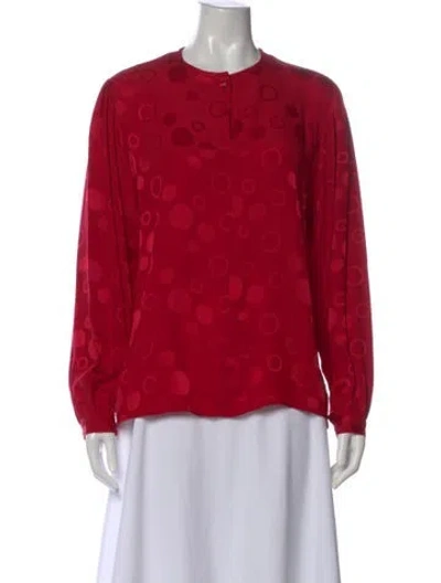 Pre-owned Oleg Cassini Silk Polka Dot Print Blouse In Red