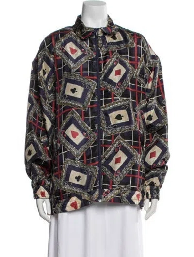 Pre-owned Oleg Cassini Silk Printed Jacket W/ Tags In Blue