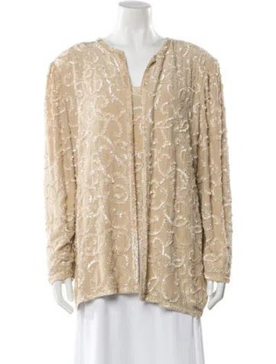 Pre-owned Oleg Cassini Silk Sequin Embellishments Set In Neutral