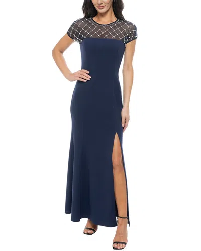 Oleg Cassini Solid Maxi Dress In Blue