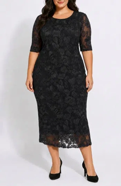 Oleg Cassini Soutache Illusion Sleeve Midi Dress In Black