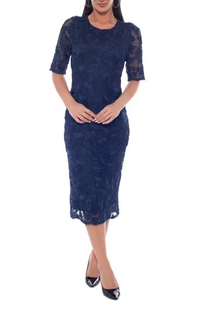 Oleg Cassini Soutache Lace Sheath Dress In Blue