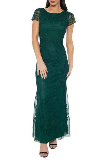 Oleg Cassini Soutchae Mesh A-line Gown In Green
