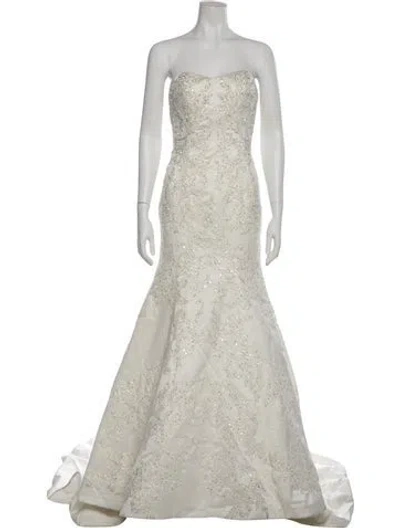 Pre-owned Oleg Cassini Strapless Long Dress In Neutral