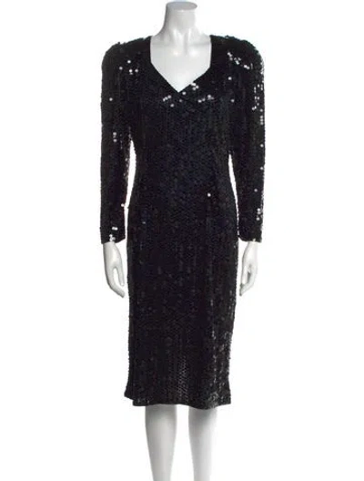 Pre-owned Oleg Cassini Vintage Midi Length Dress In Black
