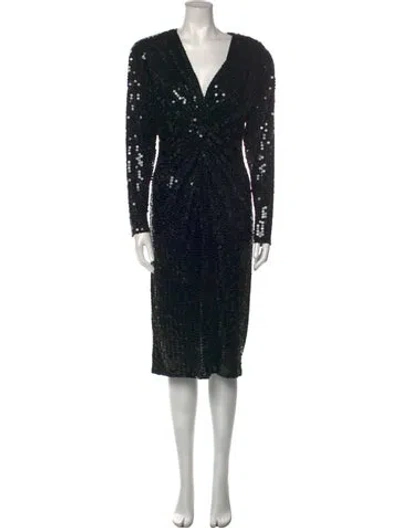 Pre-owned Oleg Cassini Vintage Midi Length Dress In Black