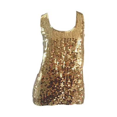 Pre-owned Oleg Cassini Vintage  Gold Sequin Silk Blouse / Shirt In Brown