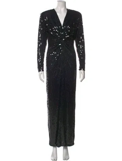 Pre-owned Oleg Cassini V-neck Long Dress In Black