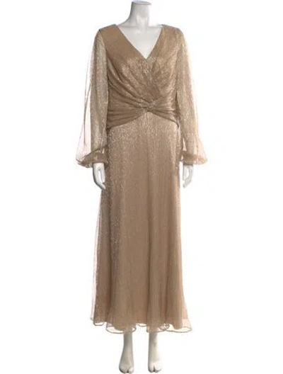Pre-owned Oleg Cassini V-neck Long Dress In Neutrals