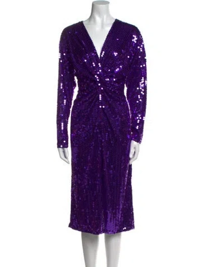 Pre-owned Oleg Cassini V-neck Midi Length Dress In Purple