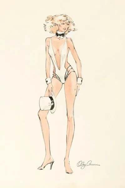 Pre-owned Oleg Cassini White Bunny Drawing By  For Playboy October 1979, Signed
