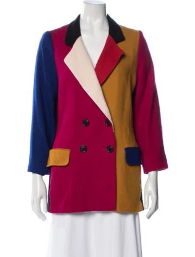 Pre-owned Oleg Cassini Wool Colorblock Pattern Blazer In Yellow